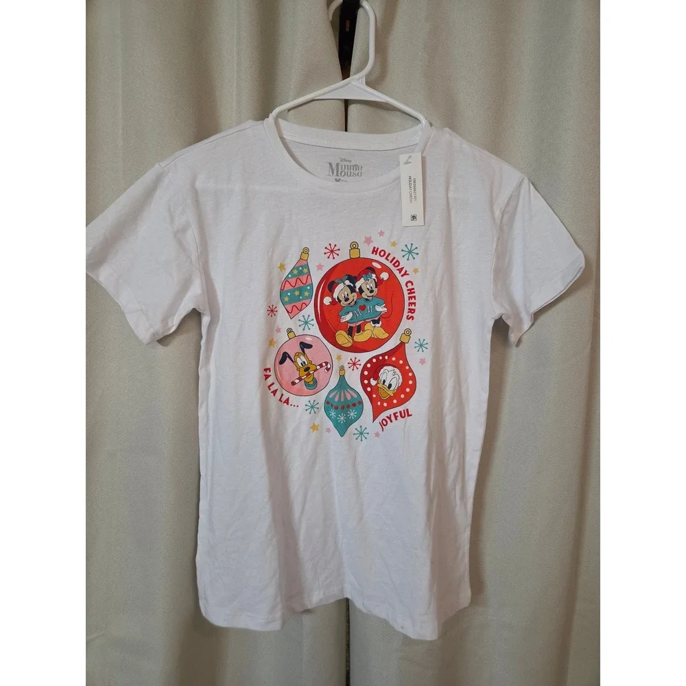 Disney Minnie Mouse Holiday Cheers Graphic Tee White Kids Large 10/12 NWT